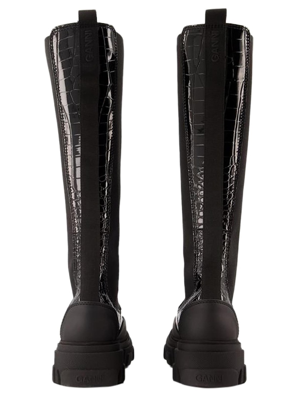 Ganni Black Croc-Embossed Tall Combat Boots - Picture 3 of 5